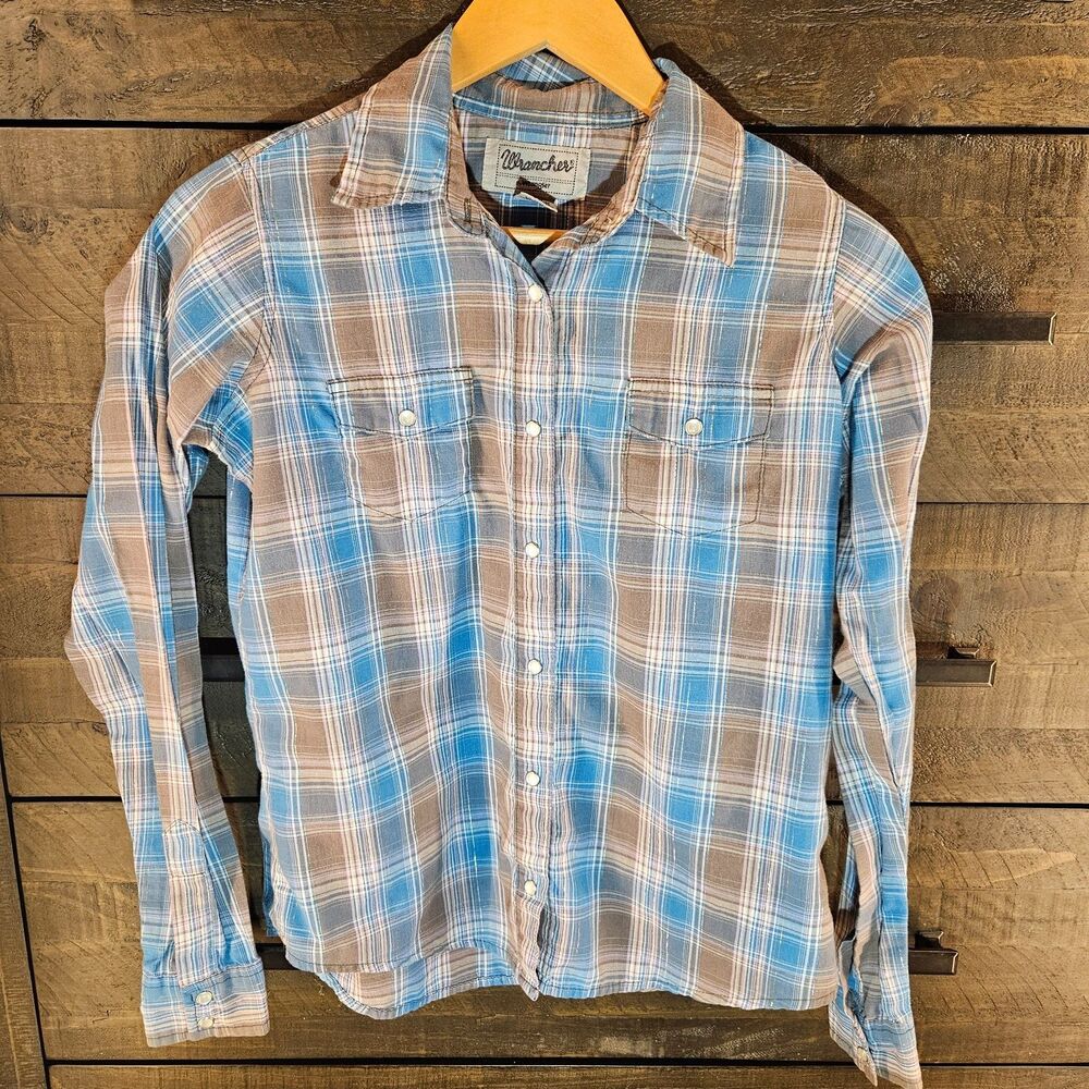 Wrancher by Wrangler Plaid Western Shirt Womens S Pearl Snap Lurex Metallic Top